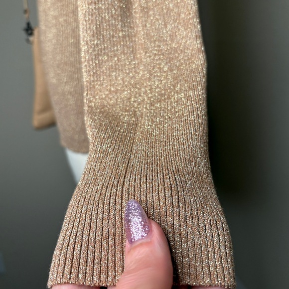 Lauren Ralph Lauren Gold Metallic Sweater Size S 4 Mock Neck Art Deco Geometric - Picture 9 of 16